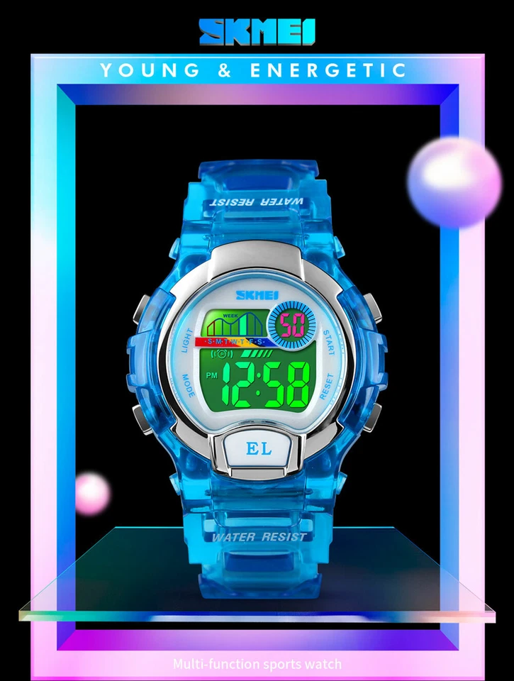 SKMEI Sport Kinderuhr Jungen MäDchen Geschenke Wasserdichte LED Wecker 1450 75F - Bild 2 von 4