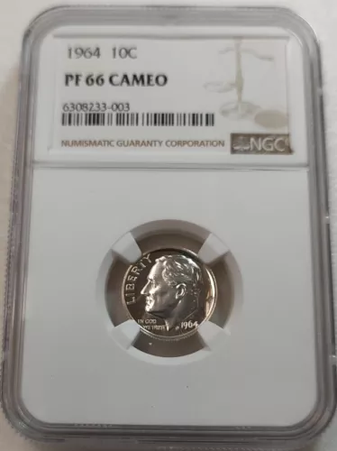 1964 PROOF 10C ROOSEVELT DIME NGC CERTIFIED PF66 CAMEO #6308233-003