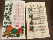 Lot of 2 Vintage 1981 & 1983 Linen Calendar Kitchen Towel   New!    (CC57)