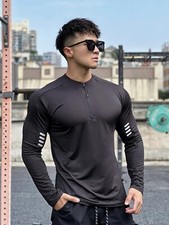 Mens Zip Fitness Running Breathable Lightweight Quick Dry Sports Jersey