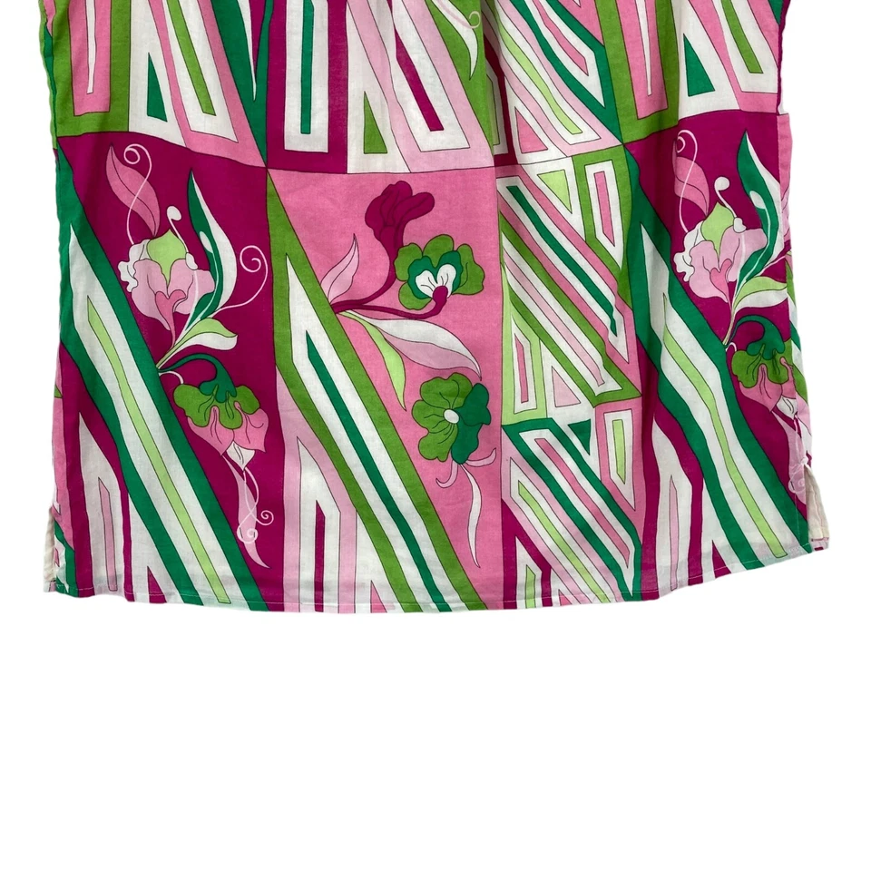 Talbots Tank Top Womens Petite 10P Multicolor Geo Print 100% Cotton Button Back - Image 3 of 4