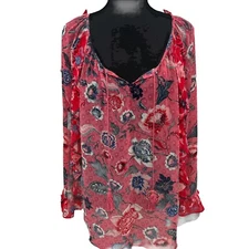 Style & Company Blouse Women’s Large Pink Ruffle Floral Pullover 