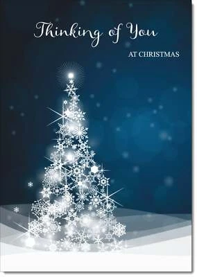 Doodlecards Thinking Of You Christmas Card Blue Abstract Christmas Tree