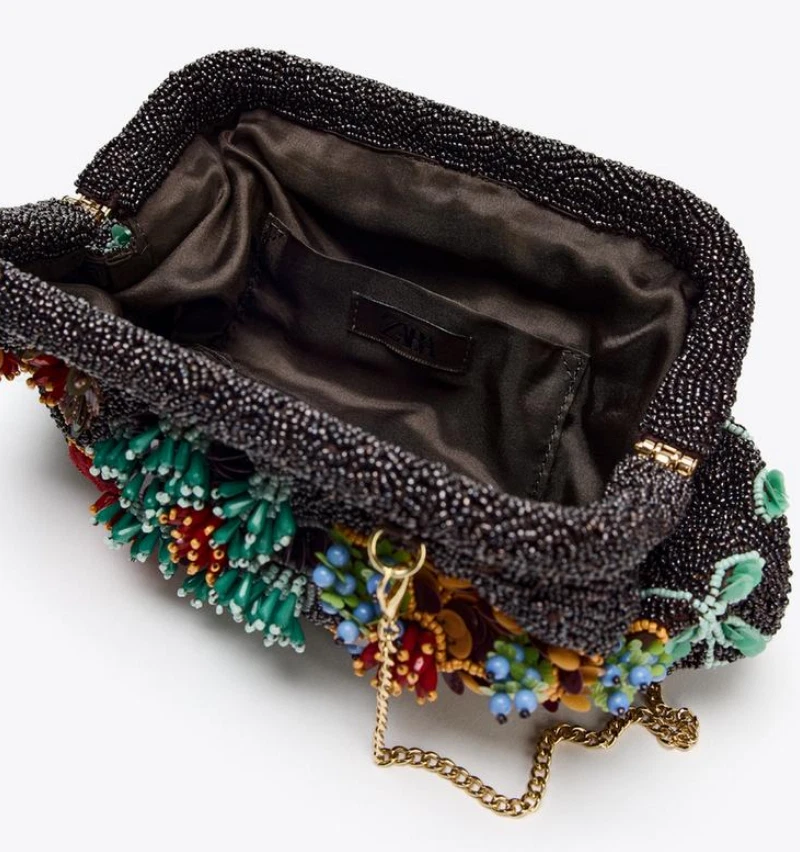 👜 Bolso Clutch Zara 2025 Lujo Detalle Cuentas Floral Multicolor - Nuevo con Etiquetas Original Foto 2 de 4