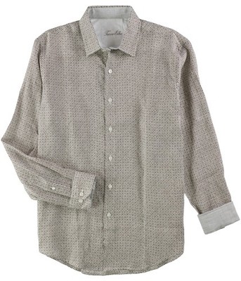 Tasso Elba Mens Scroll Tile Button Up Shirt, White, Small