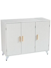 【 US Stock 5-7Day 】 Sideboard with Wavy Texture Buffet Cabinet, White Accent Cab