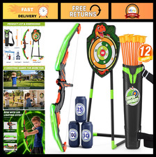Kids LED Light Up Bow and Arrow Set - 12 Suction Cup Arrows, Target Quiver - I