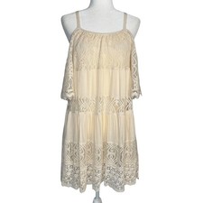 Angie Boho Ivory Lace Off Shoulder Tiered Dress M Festival Peasant Gypsy Cottage