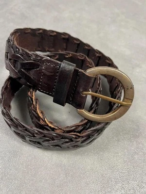 Ceinture cuir tressée vintage archive marron France 80cm - Photo 1/4