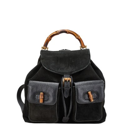 Gucci Backpack Bamboo 003 Black Suede Leather GUCCI Bamboo Backpack Suede Black Gold 003 1956 0030 Auth  main image 4