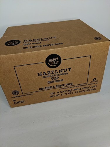 Happy Belly, Hazelnut Light Roast Coffee Pods 100 K Cups - BB 9/2025 NEW BOX