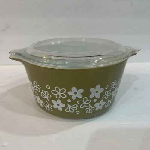 Vintage Pyrex 473 Spring Blossom Crazy Daisy 1 Qt Casserole Baking Dish With Lid