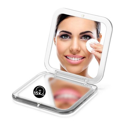 Folding Compact Mirror 1X/15X Magnification 3 Pocket Size Square Hand Silver
