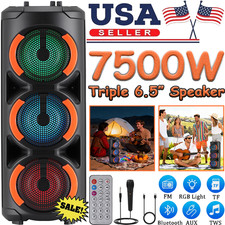 Triple 6.5'' Portable 7500W Bluetooth Speaker Sub woofer Party Heavy Bass System