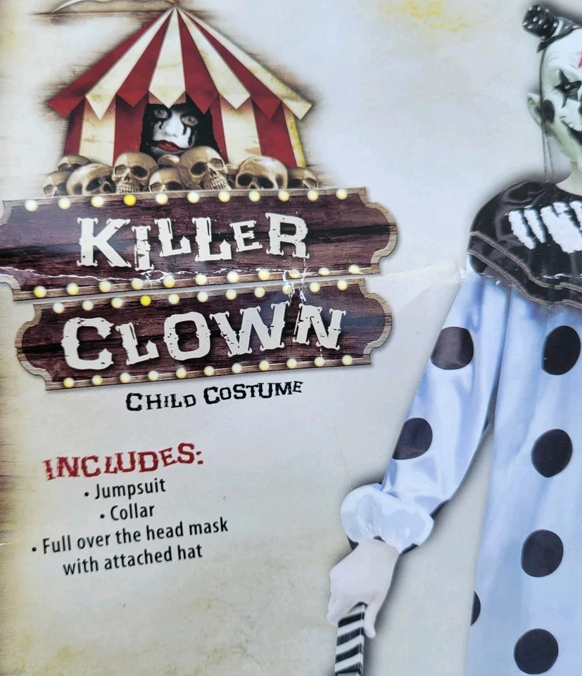 Fun World Boys Child Killer Clown Costume Jumpsuit & Latex Full Mask Large 10-12 - Image 2 of 4