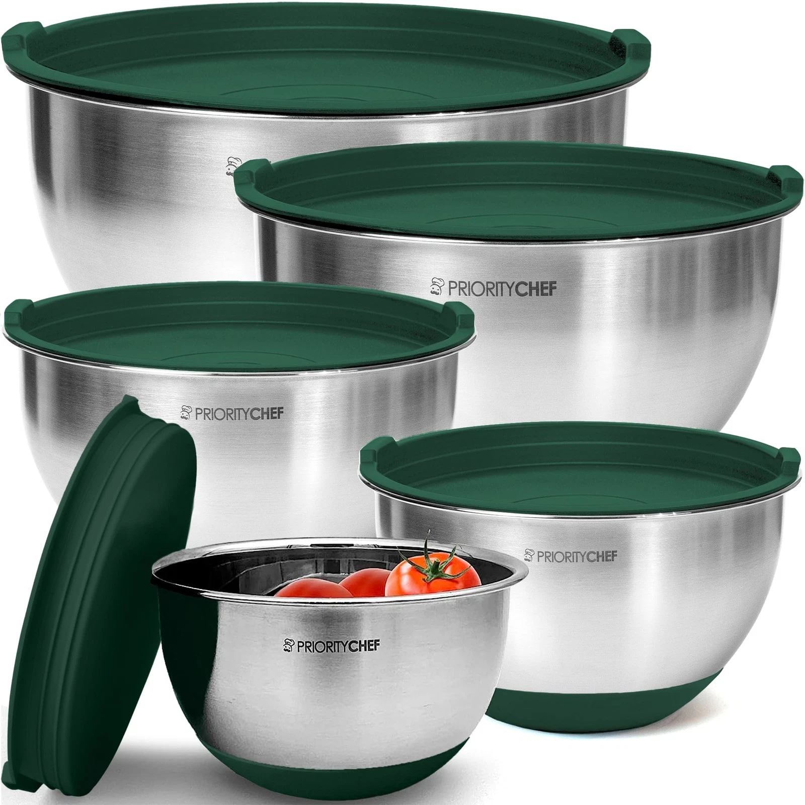 Priority Chef Premium Mixing Bowls With Airtight Lids Set, Standard, Green