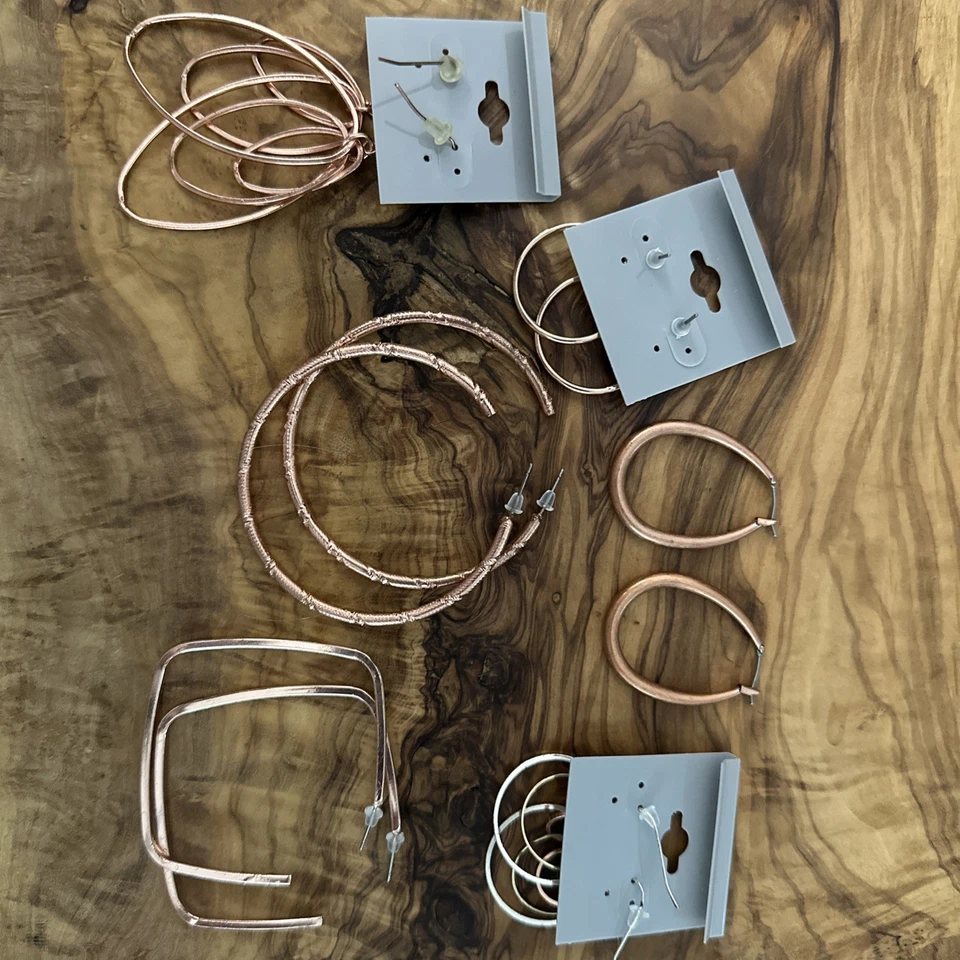 Lote Mixto 6 Pares Pendientes Tono Oro Rosa Aros Gancho Poste Colgante Pendientes Traseros Foto 2 de 4