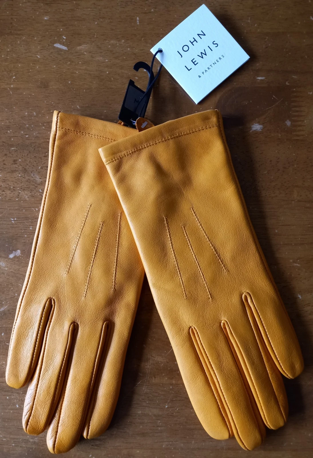 John Lewis Women's Leather Gloves Size M Golden Yellow Fleece Lined
