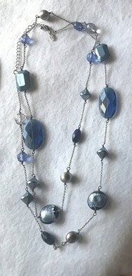 Lia Sophia  Voyage  Long Necklace with Blue/Gray/Purple Glass & Resin Beads
