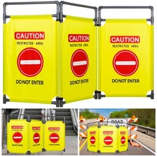 3 Panels Safety Barricade Heavy Duty PVC Frame 5.8FT Foldable Security Sign