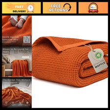 GOTS Certified 60"x80" Twin Organic Cotton Waffle Blanket - Soft Terracotta Colo