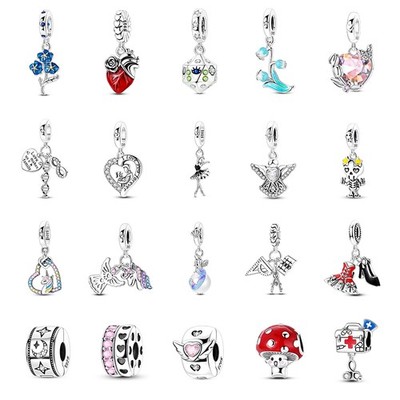 Original 925 Sterling Silber Charm CZ Liebe Blume Anhänger für Frauen Armband