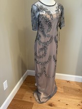 Papell Studio Beaded Gown Evening Dress Sequins Long 6 Mesh Overlay NWT