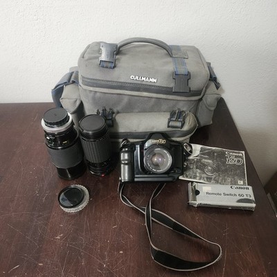 Canon T90 35mm Film SLr camera kit 50mm 70-120mm 75-300mm lens READ
