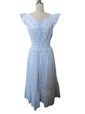 New Rachel Zoe White Blue 100% Cotton Eyelet Maxi Dress Sz 6 Or Small