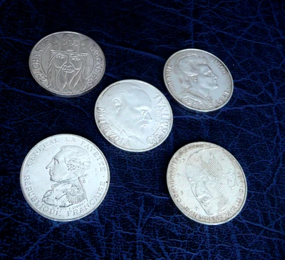 Lot 1 : de 5 pièces de 100 FRANCS ARGENT PERSONNAGES DIFFERENTS , belle Qualité - Photo 1/2