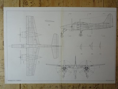 WW2 USA American Aircraft GRUMMAN F7F TIGERCAT Scale Design Plan c1945