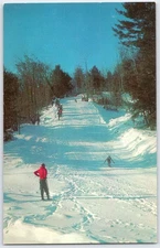 Vintage Ski Slope Winter Scene Postcard by Tichnor Bros, Boston