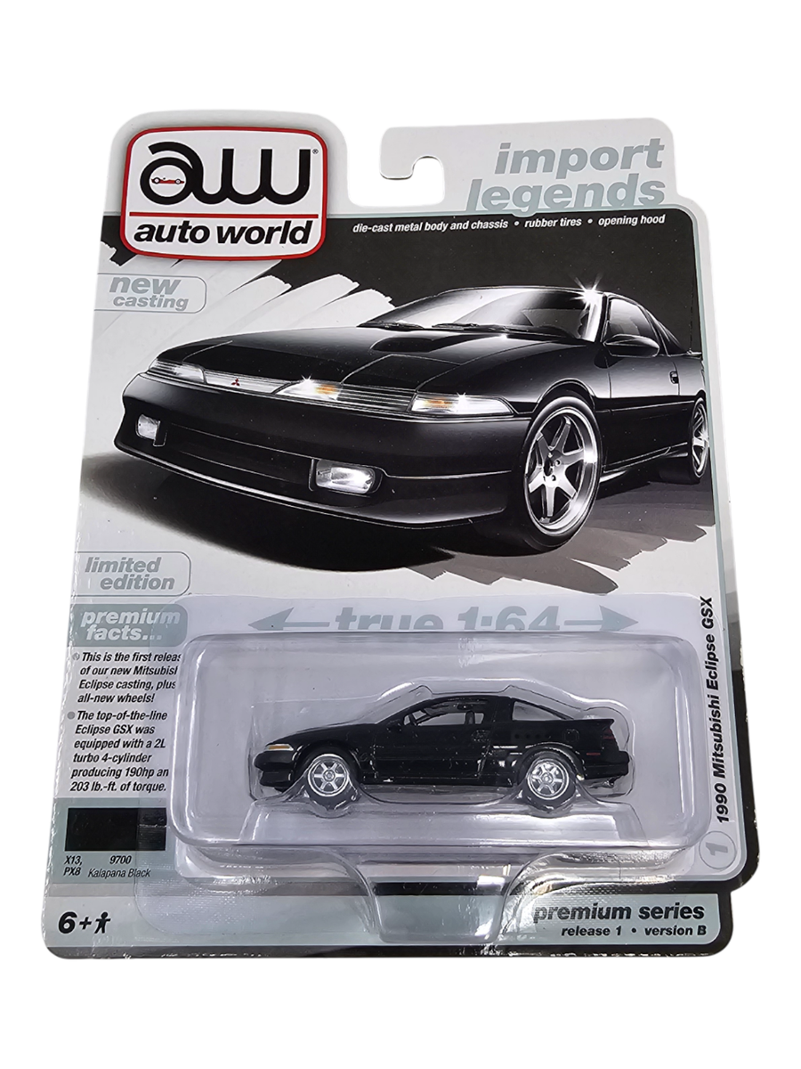 ビンテージ　アンマリー・ダヴィッドソン　ミッドセンチュリー Auto World Import Legends 1990 Mitsubishi Eclipse GSX Black 1:64