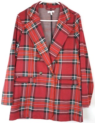 Maurices Plaid Blazer Womens L Red Jacket Double Breasted Academia Schoolboy