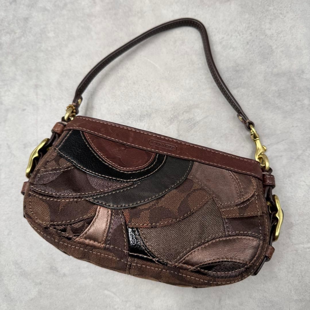 Coach Pouch Bag Patchwork Brown Leather Women Use… - image 1