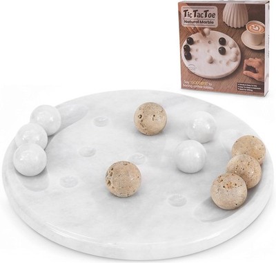 Marble Tic Tac Toe 10'' White and Travertine Farmhouse Decor Adult Board Games