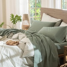 Bedding Sheet Set 100 Washed Cotton Linen Like Textured Breathable Durable Soft