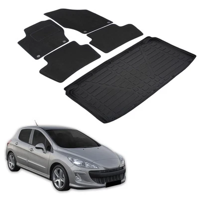 Jeu De Tapis Et Tapis De Coffre Pour Peugeot 308 2007-2013 Hayon - Photo 1/4
