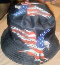 Black Bucket Hat USA Flag Eagle Patriotic Gra...