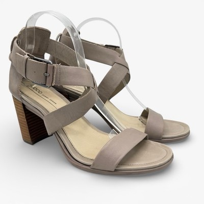 ECCO Taupe Nude Strappy Block Heel Sandals EU 41 US 10 Comfort Dress Shoes