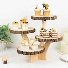 15 in Brown 4 Tier Round Natural Wood Cupcake DESSERT STAND Party Decorations