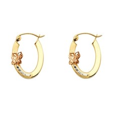 14K 3C Butterfly Oval Hoop Earrings