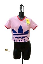 GUCCI x Adidas Pink T-Shirt Cropped V-neck XXS Extra Small Cotton Trefoil Logo