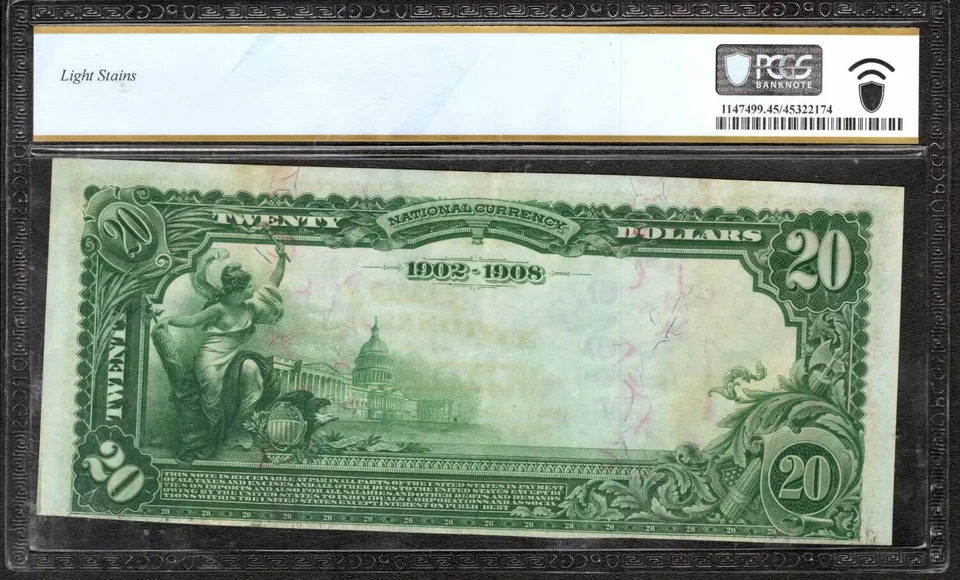 1902 $20 FIRST NATIONAL BANKNOTE CURRENCY SHELBY NEBRASKA PCGS 45 CH XF (755A) - Image 2 of 2