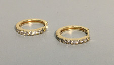 14K Yellow Gold Channel Set CZ Round Huggie Hoop Earrings 15mm