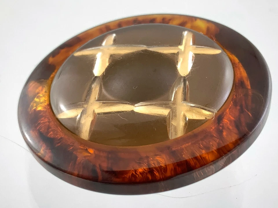 Bakelite With Lucite Brown Color Garment Button 1.5in Checker Pattern 324B - Image 3 of 4
