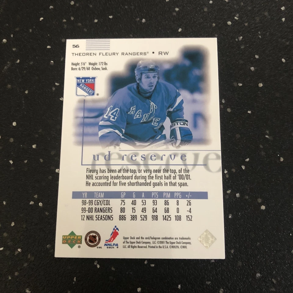 Theoren Fleury 2000 Upper Deck UD Reserve Ice Hockey #56 NHL New York Rangers RW - Image 2 of 2