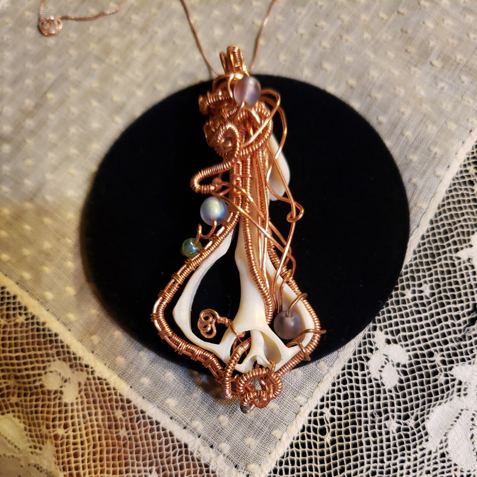 Hand Wired COPPER, SHELL SKELETON, & BEAD Necklac… - image 3