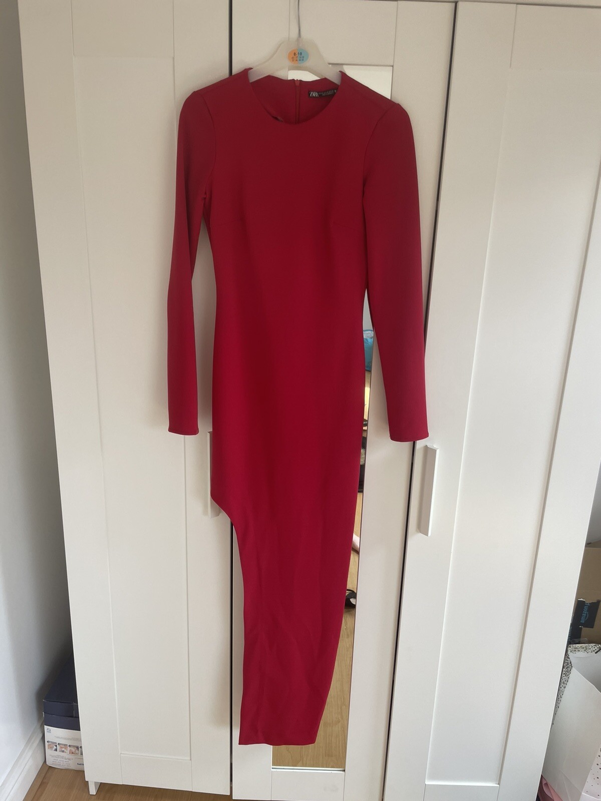 ZARA FW22 Red Asymmetric Midi Dress XS - Stylish & Unique Look