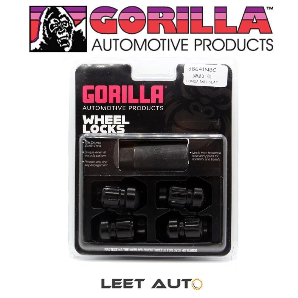 Gorilla Wheel Locks, Honda Acura Radius/Ball Seat, Black, 14mm x